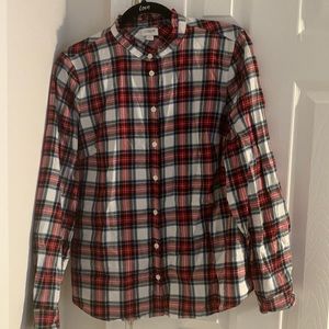 JCrew Factory Flannel Top with Ruffle Neck